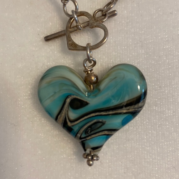 Vintage Karyn Chopik Sterling Silver and Turquoise Murano Glass Necklace. - Picture 2 of 5